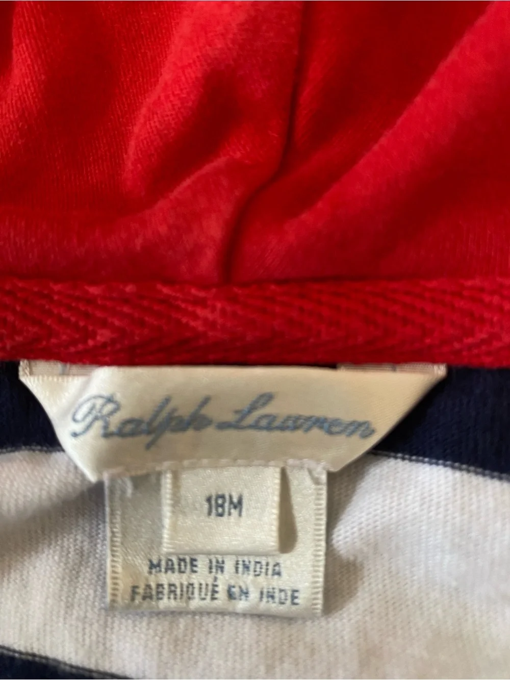 Ralph Lauren Kids Navy & White Striped Zip Hoodie with Red Hood